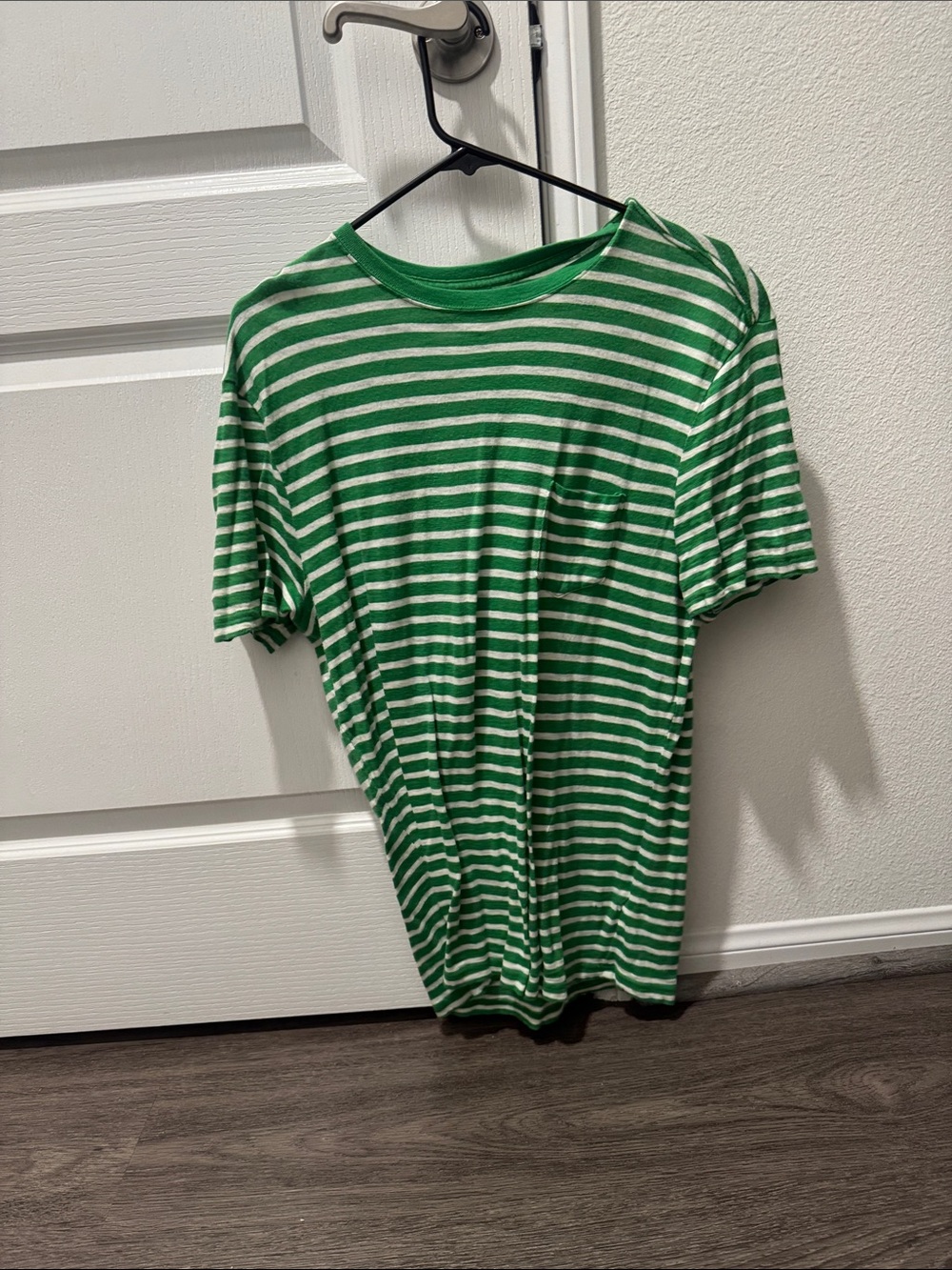 Joe Fresh Green and White Striped Crew Neck Tee